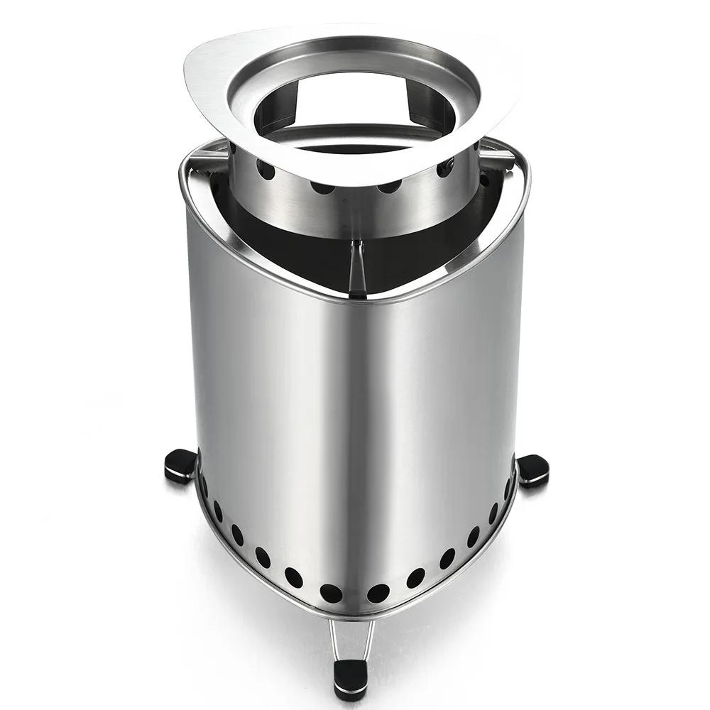 

Газовая походная плита из нержавеющей стали, горелки для дров, складная ветрозащитная дровяная печь, дровяная горелка для выживания на открытом воздухе серебряный