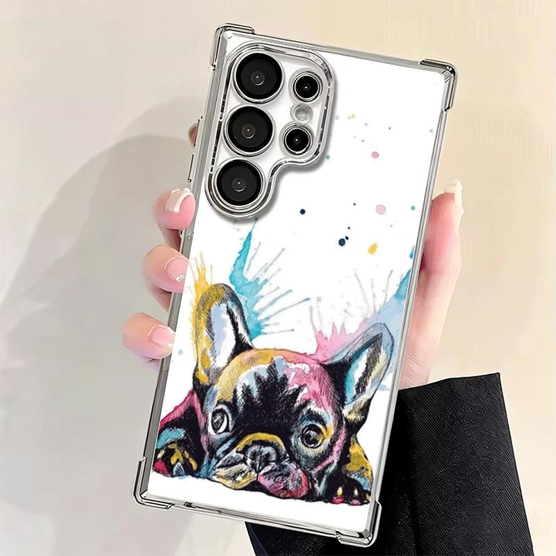 French Bulldog Dog Pug Design Plating Phone Case For Samsung Galaxy S24 S25 FE S26 Edge S23 Ultra S22 S21 Plus S20 Anti-Fall Air