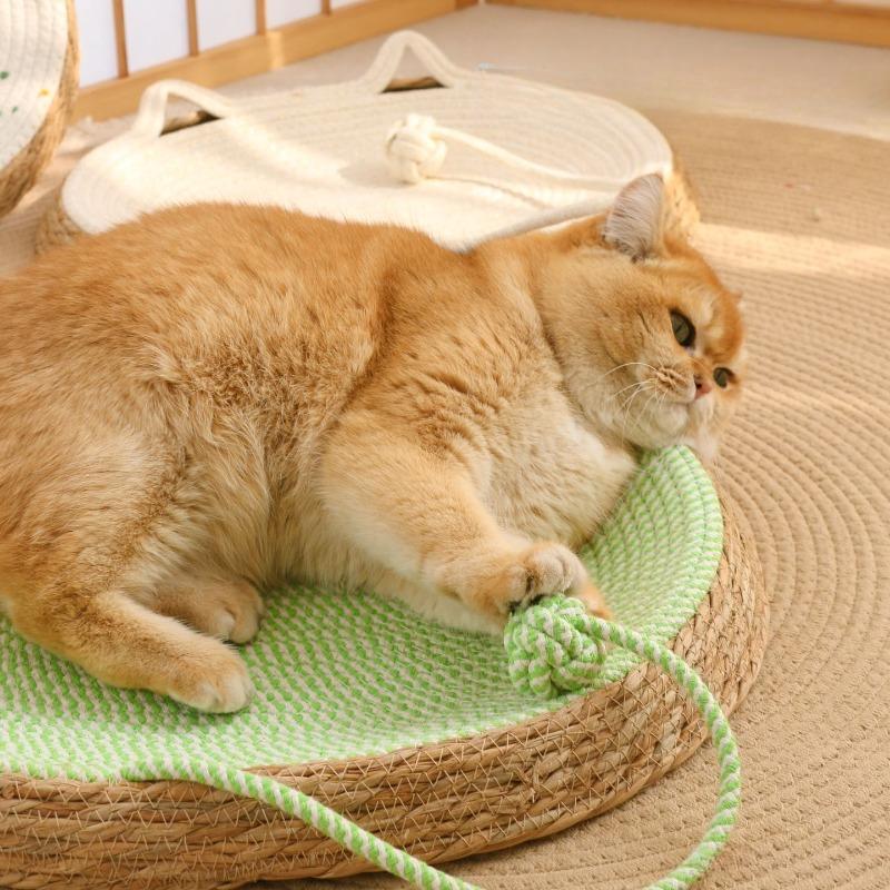 Cat‑Ear Woven Cotton Rope Cat Bed Summer Cooling Mat With Toy Wear‑resistant Sleeping Nest For Cats