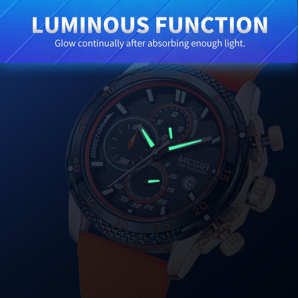 Megir Men's Sports Analogue Chronograph Luminous Quartz Watches with Stylish Silicone Strap for Gifts 2211