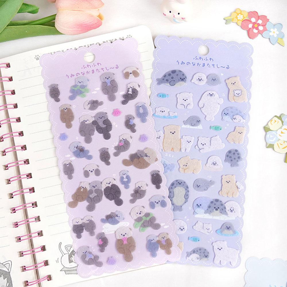 Cartoon Animal Felt Cloth Kawaii Decor Stickers Scrapbooking DIY Journaling Cute Stationery Sticker Marine Animal Decor Stickers