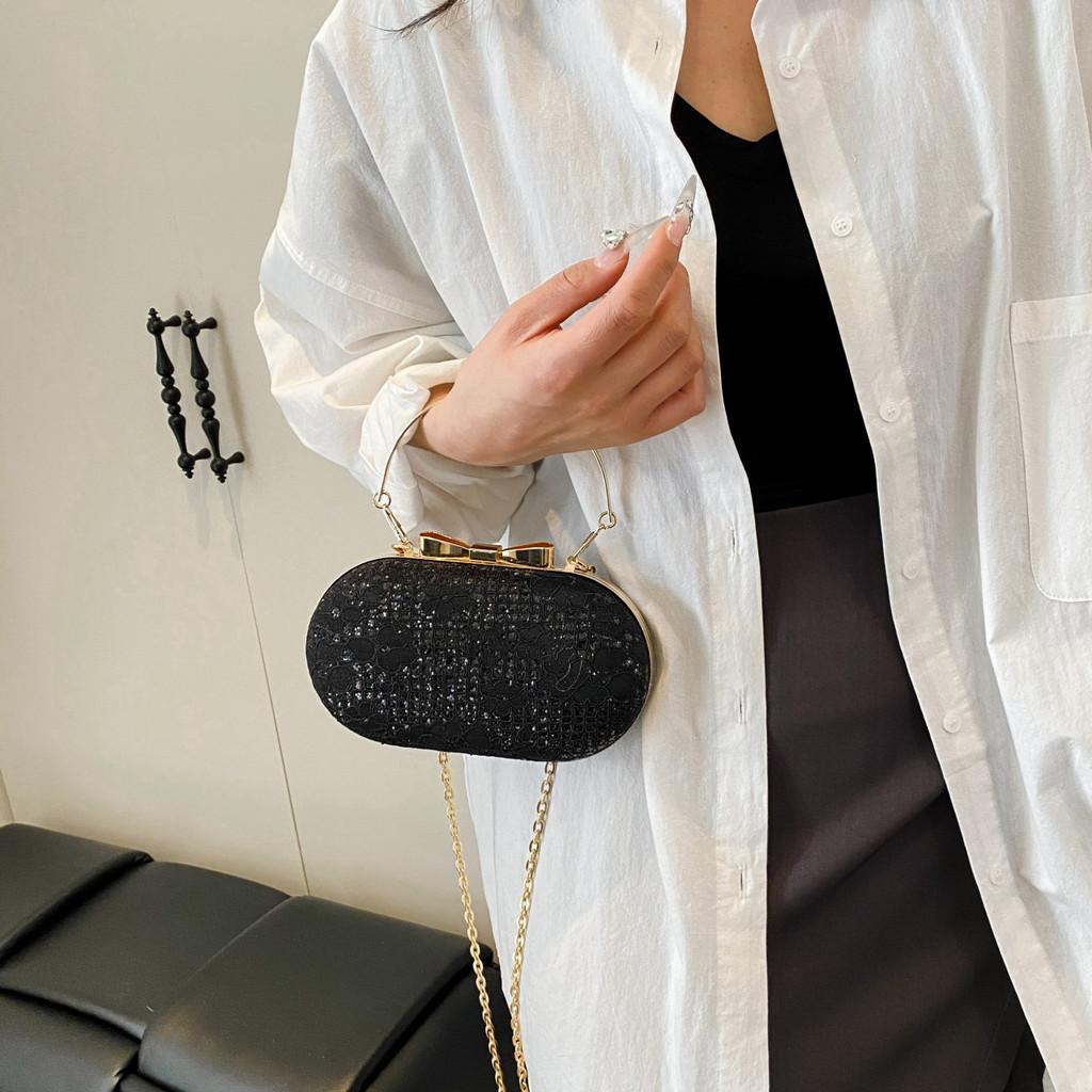 Borsa a Pochette da Sera in PU con Catena Metallizzata e Chiusura a Serratura per Uso Quotidiano