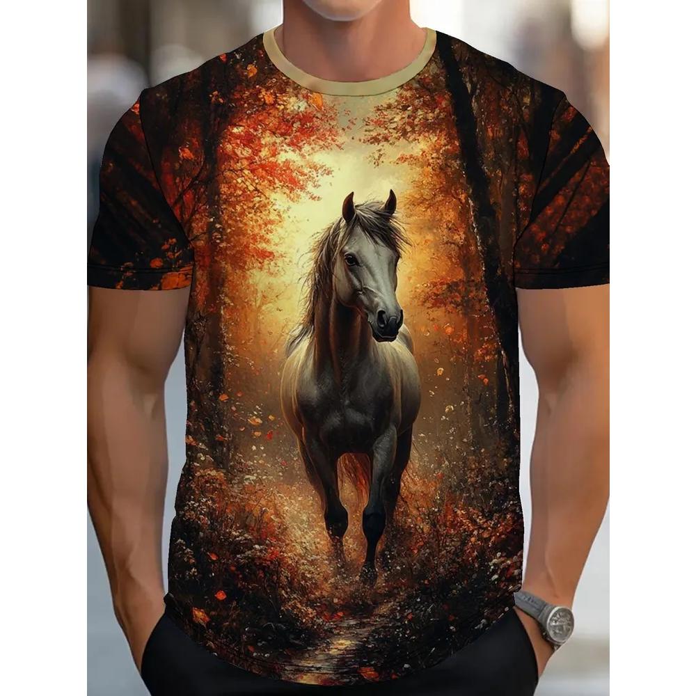 Animal Print Men's Versatile Top Casual Loose Short Sleeve Fashion Simple T-Shirts Men’s