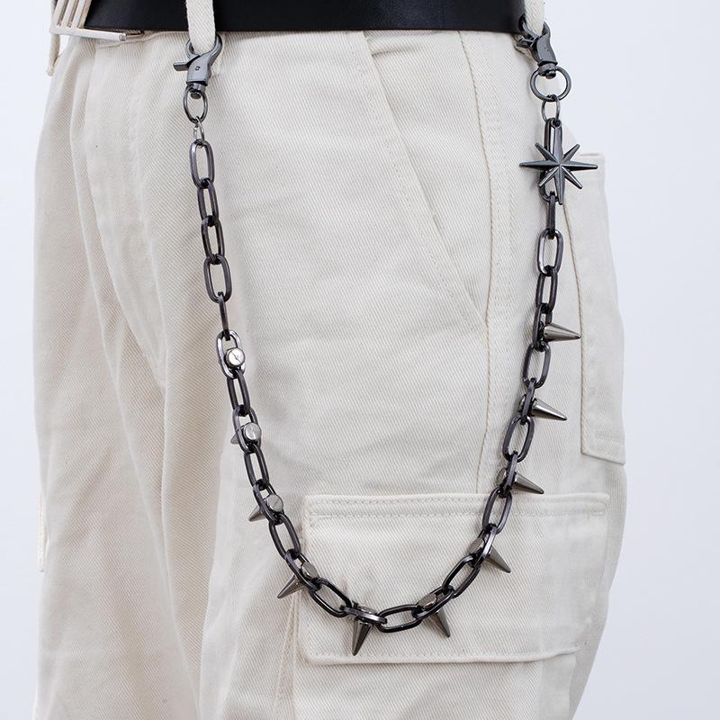 Exaggerated Double Trouser Chain Gun Black Star Spiked Waist Chain Male Punk Style Jeans Chain