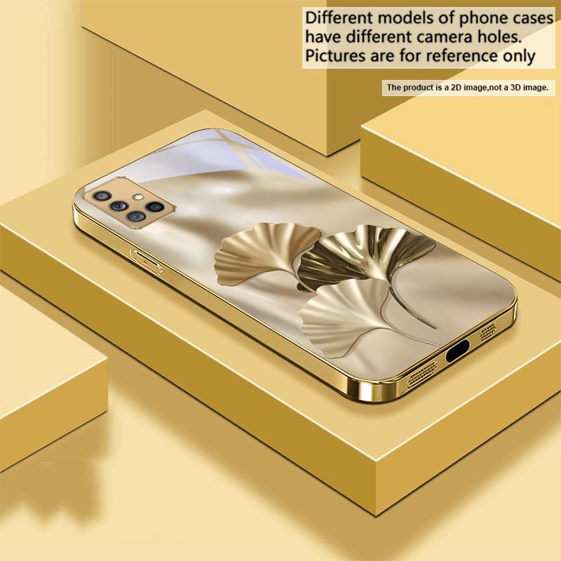 Luxurious Ginkgo Leaves For Samsung A 01 52S 04 05S 10 12 13 22 23 24 36 42 M02 Note 10 20Ultra 8 9 Golden glass phone case