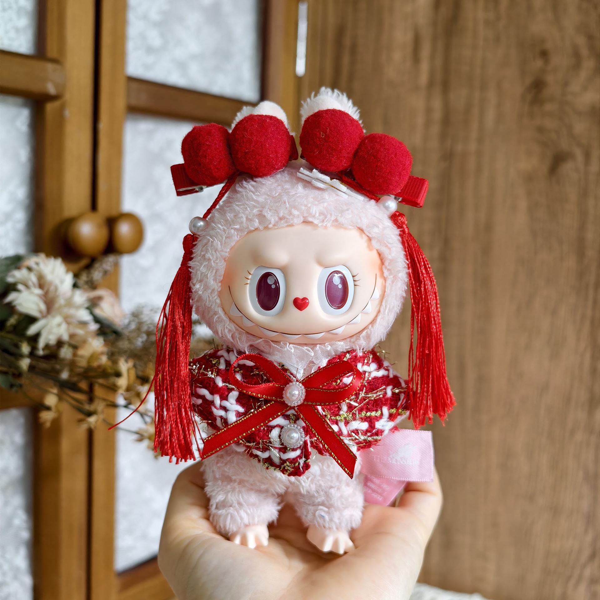 

For Crybaby Doll Clothes Festive Chinese Red Cape Set Accessories For Labubu V3 V1 V2 Doll Cute Decoration For Kids No doll