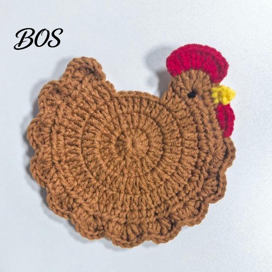 Animal Shaped Coasters Crochet Hen Coaster, Handmade Chicken Shape Knitted Mat Novelty Gift for Coffee Cup, Cute Kitchen Countertop Bar Accessory