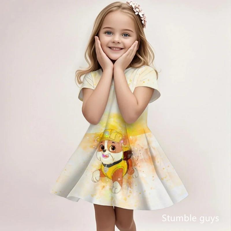 Summer Lightweight Paw Dress For Girls Casual Fashion Beach Sundress Cute Cartoon Soft Comfortable Dress