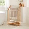 Relaxdays porte-serviettes en bambou sur pied 3 barres hxlxp: 85 x 51 x 31 cm support serviette salle de bain, nature