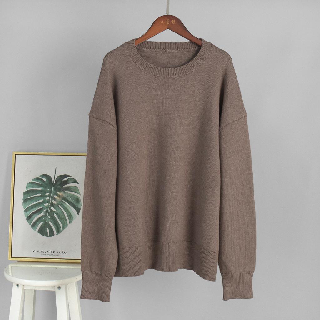 Round Neck Sweater for Women Autumn Winter Loose Pullover Sweater Simple Solid Colour Knitwear Luxurious Relaxed-fit Slimming and Versatile Top