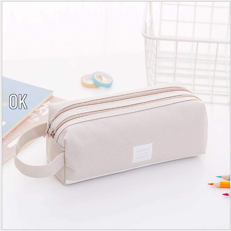 Double-Layer Oxford Pencil Case, Large Capacity, Dual Zippers, Student Storage Bag грязно-белый