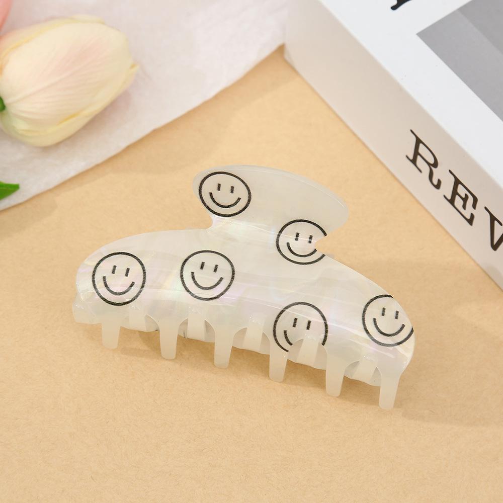 

Зажим-краб для волос в виде цветка с улыбающимся лицом и акульими зубцами - Милый акриловый аксессуар для волос для девочек