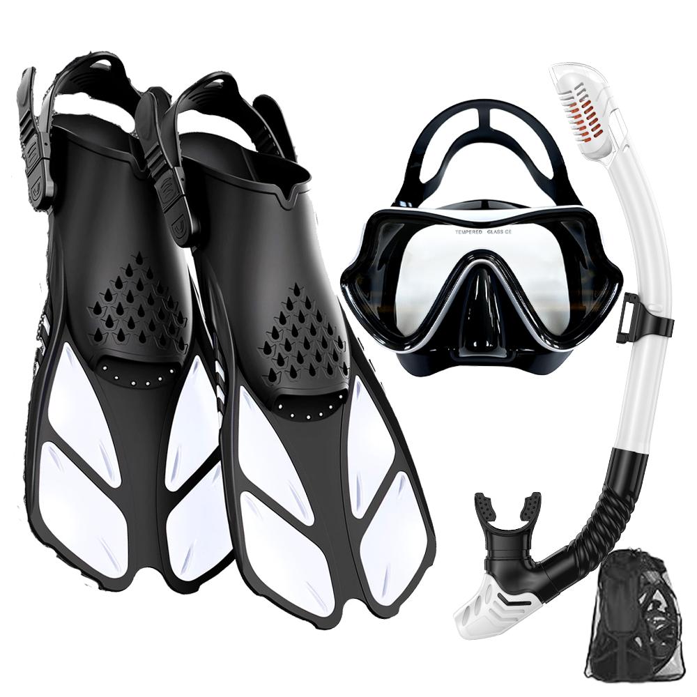 Masker Vinnen Snorkel Set, Snorkeluitrusting voor Volwassenen, Panoramisch Zicht Anti-Mist Snorkelmasker, Verstelbare Duikvinnen, Dry Top Snorkel