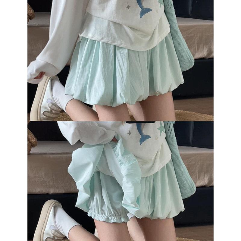 Aufgeblasster Rock Damen Sommer Hohe Taille Schlankmachend A-Linie Kuchen Kurzer Rock Kürbis Hose Halber Körper Rock