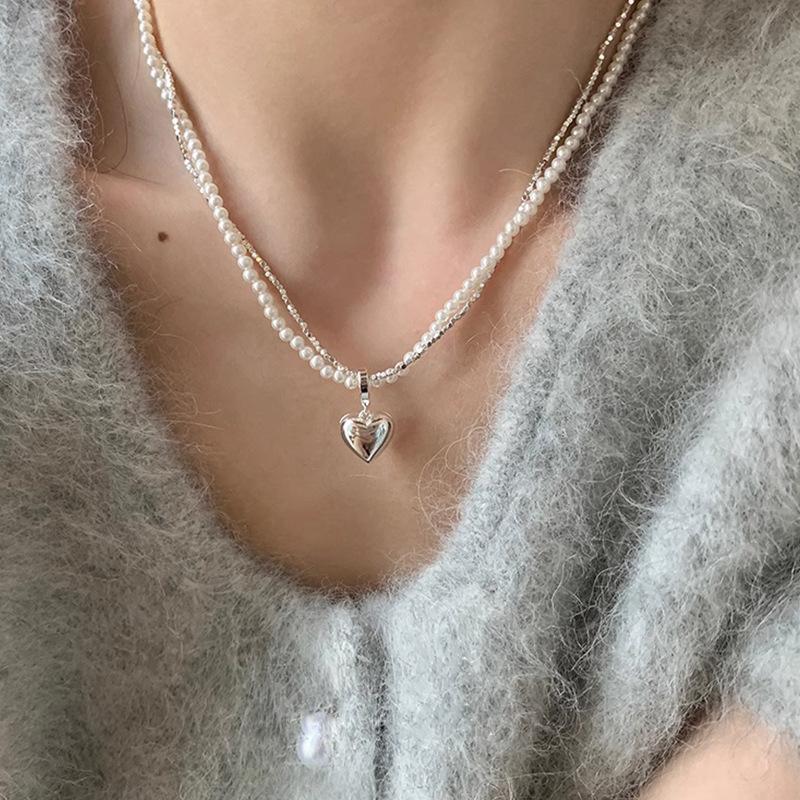 Women s Versatile Light Luxury Temperament, Layered Double Layered Winding Broken Silver Heart Necklace
