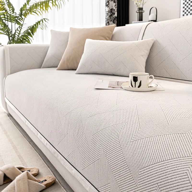 Cream French Style Sofa Cushions And All-Seasons Pure Color Anti-Slip Luxurious Leather Sofa Cover Mat Towel Home Decor