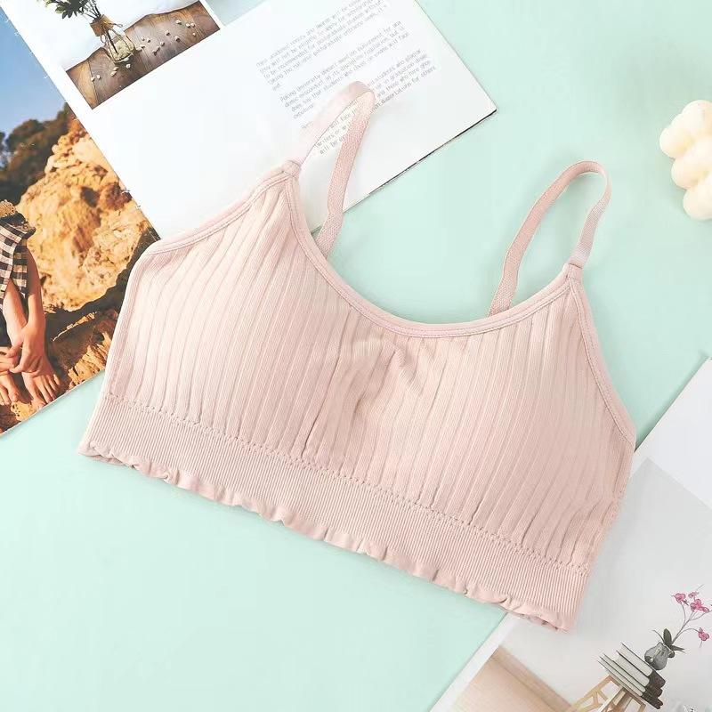 

Light Blue Ribbed Wireless Bra with Adjustable Thin Straps and Scalloped Hem onesize