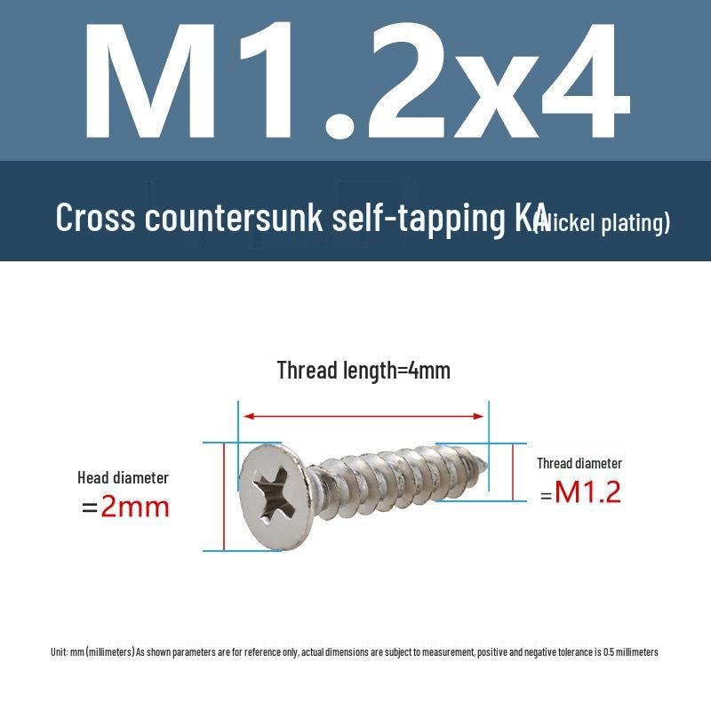 YiguYigu Nickel-Plated Phillips Flat Head Self-Tapping Screws M1-M5, Carbon Steel