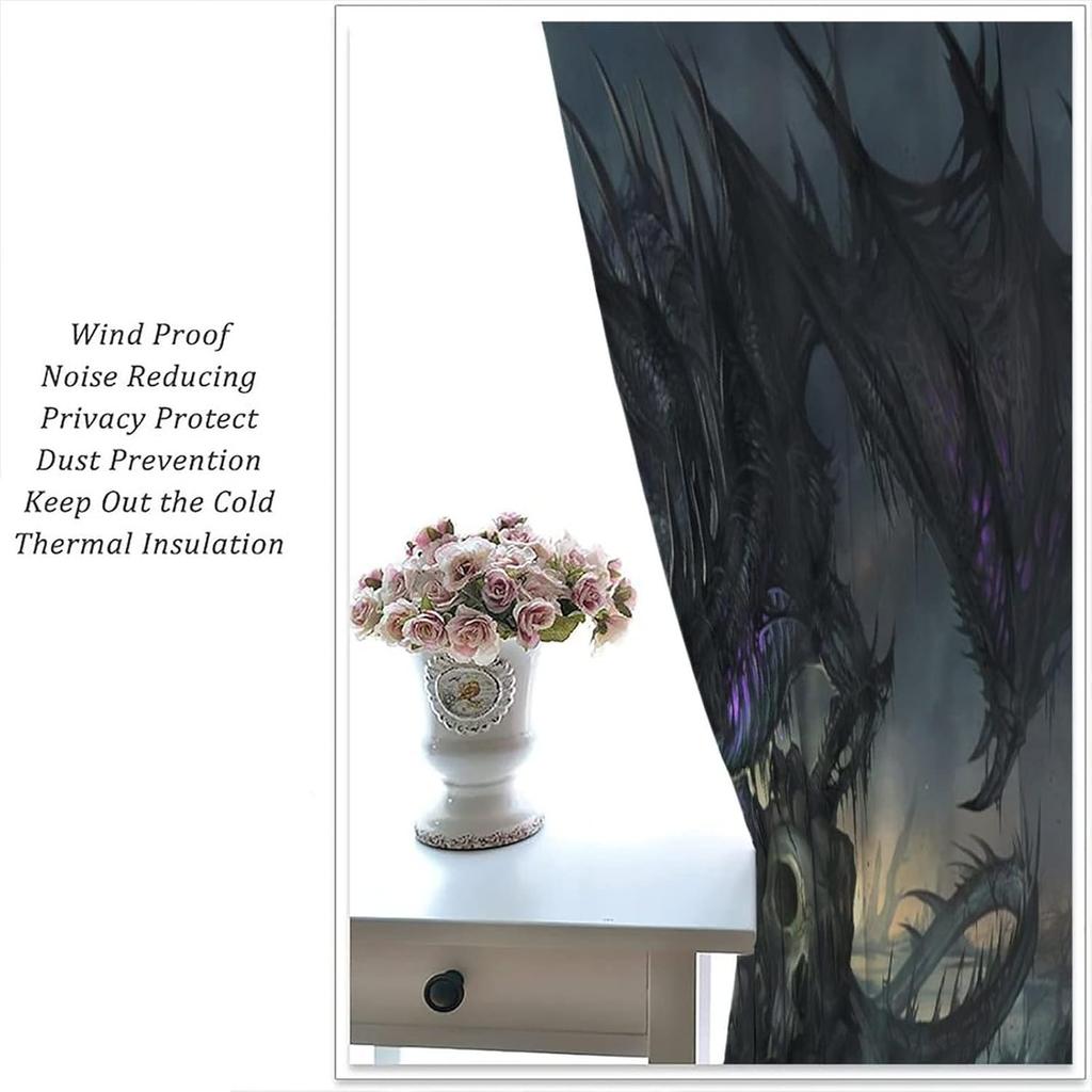 Game Room Curtain Black Dragon Curtain Skeleton Gothic Decoration Window Treatments Fantasy Dream Theme Blackout Window Curtain
