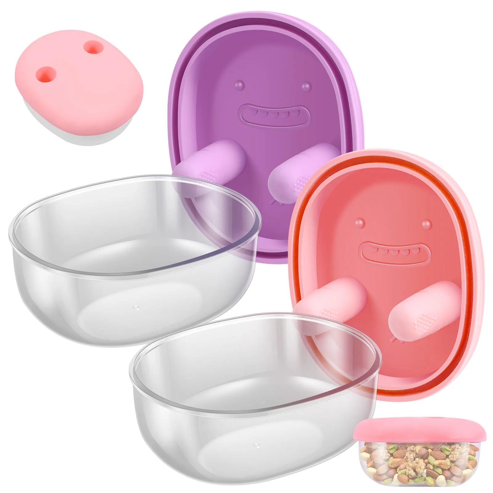 2Pcs Snack Finger Container 2 in 1 No Mess Snack Container Silicone Lid with Fingertip Cover for Cookies Fruit Vegetable Nut