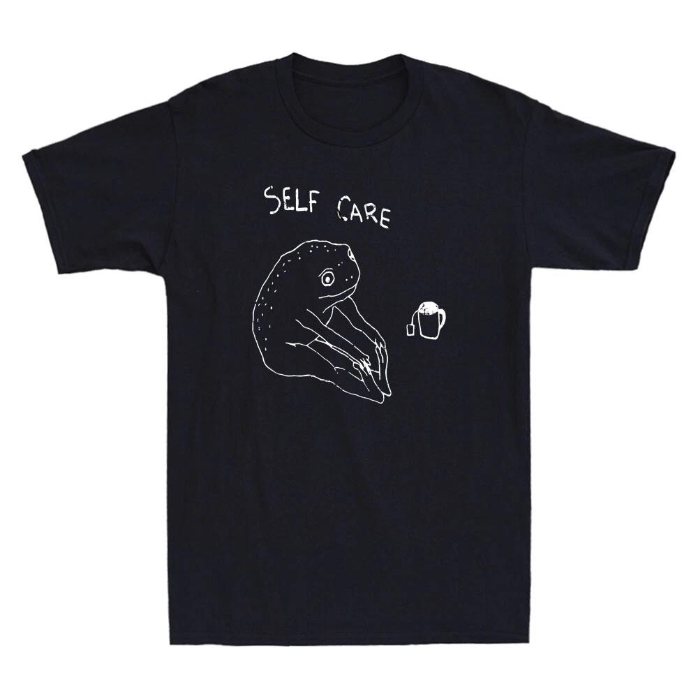 Self Care Frog Tea, Funny Frog Self Care Positive Graphic Vintage Men s T-Shirt S