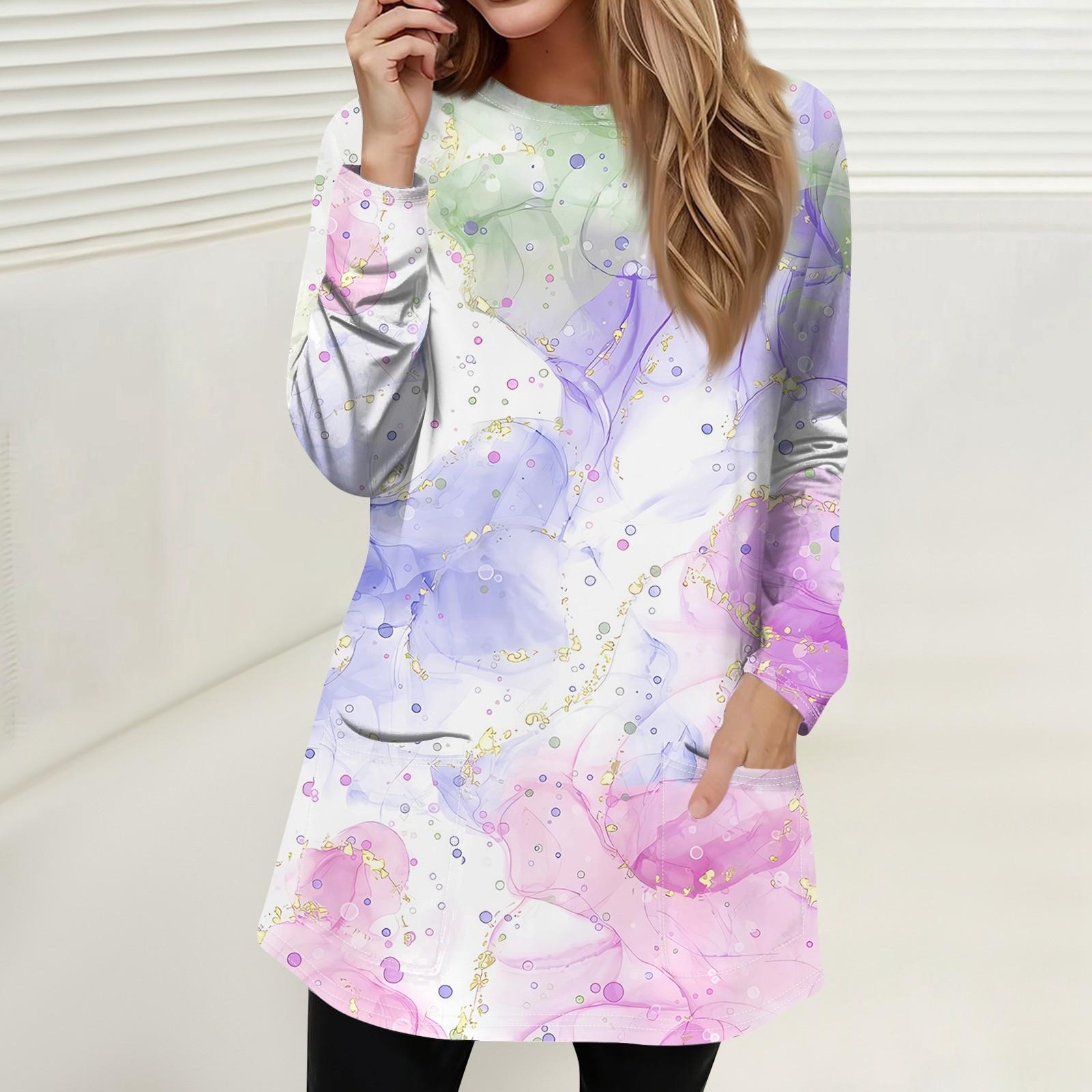 

Женская мода повседневный свитер футболка с круглым вырезом карман полосатый пэчворк принтованный топ с длинным рукавом L