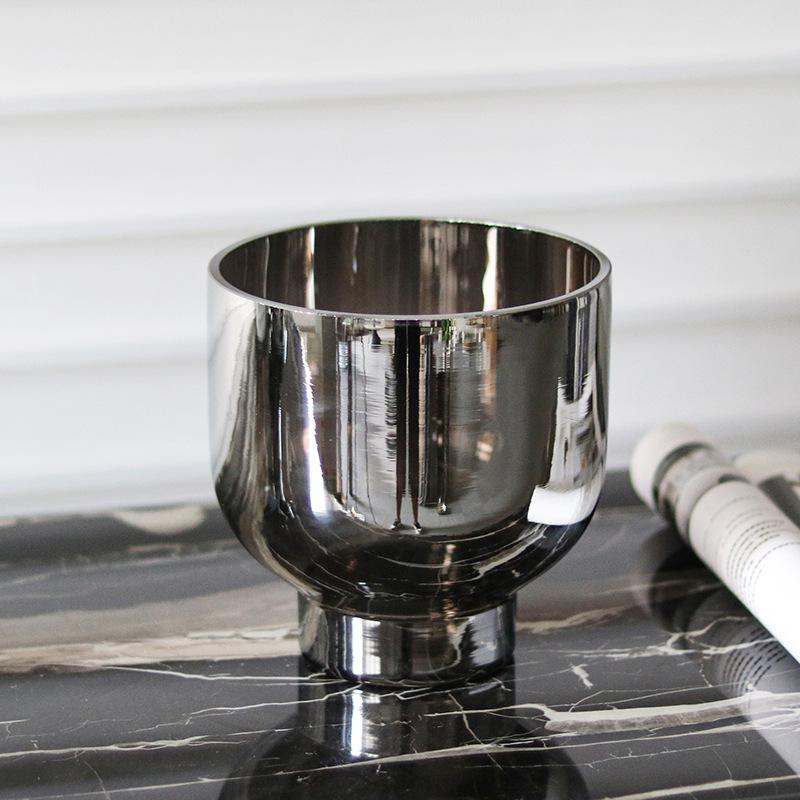 Electroplated Silver Glass Flower Vase - Modern Minimalist Tabletop Decoration for Living Room & Showroom.