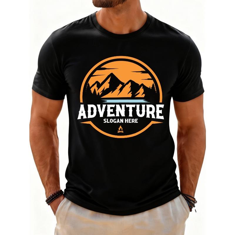 European Sizes Outdoor Adventure Style Men s T-Shirt Mountain Landscape And Campfire Design for Hiking And Camping Season Perfect Gift S