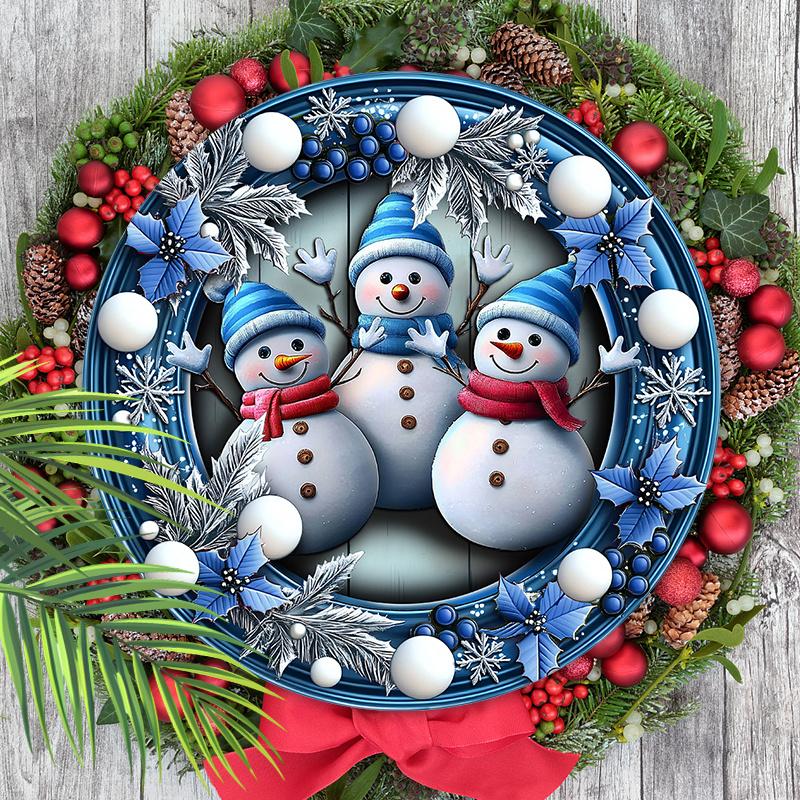 Adorable Snowman Wooden Christmas Sign, Cute Winter Wonderland Round Sign for Front Door Wall Hanging Decor, Ideal Christmas Ornament