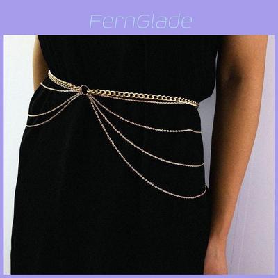 Geometric Alloy Hip Chain With Rhinestones For Women Summer Festival Accessory