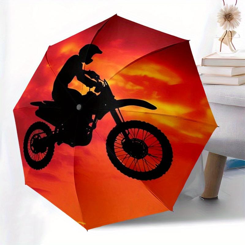 1 Stück Motorrad Sonnenuntergang Thema Hochwertiger Regenschirm, Automatisches Öffnen und Schließen, Multifunktionaler Regenschirm G0811055