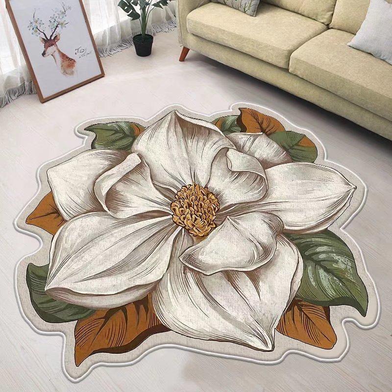 Blue Flower Small Chair Mat Carpets for Living Room Modern Bedroom Decor Anti-skid Floor Mat Special-shaped Study Area Rug 120cm