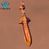Dragon & Tiger Peach Wood Cinnabar Tianshi Sword Pendant with Five Emperor Coins