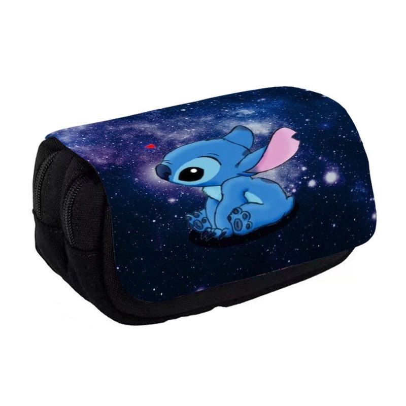 Stitch Cartoon Double Large Capacity Flip Pencil Case Children'S Stationery Box
