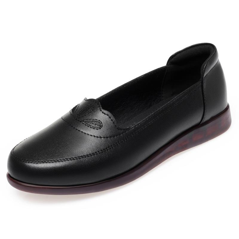 Spring and Autumn Genuine Leather Rubber Sole Soft Sole Middle-aged and Elderly Shoes Flat Leather Shoes Women s Shoes 35 чёрный