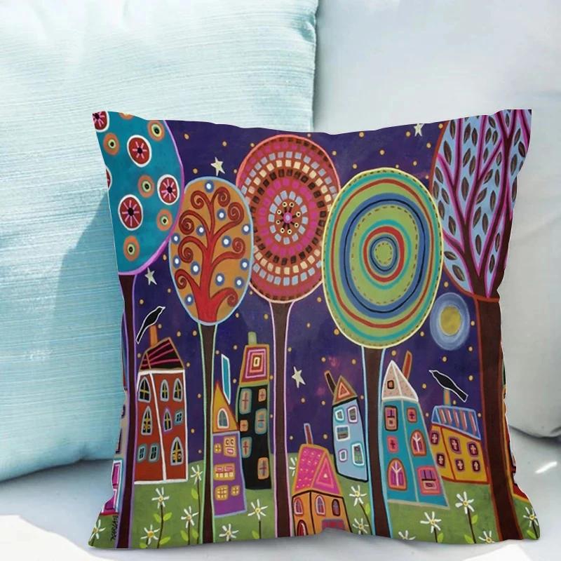 Retro Rural Color Cities Pillows Cushions 40x40 Car Double-sided Printing Room Decor Sofa Pillow Cover Cushion Short Plush Couch