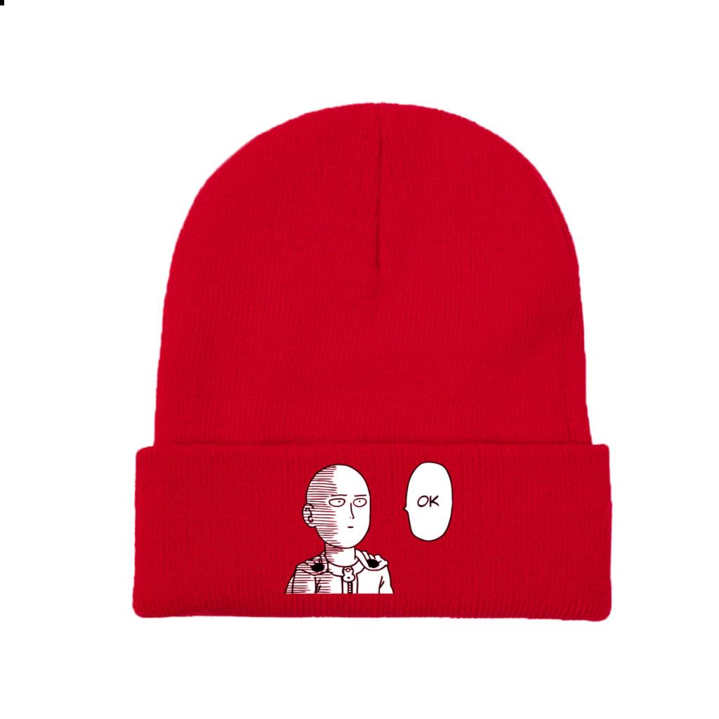 One Punch Man Strickmütze Damen Unisex Mützen Herbst Winter Hüte Saitama OPM Oppai Anime Manga Crochet Melon Cap