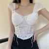 Women Bandage Sexy Lace Strapless Irregular Tops Solid Pleated Crop Tops With Bra Pad 2024 Women Summer Backless Slim Tank Tops