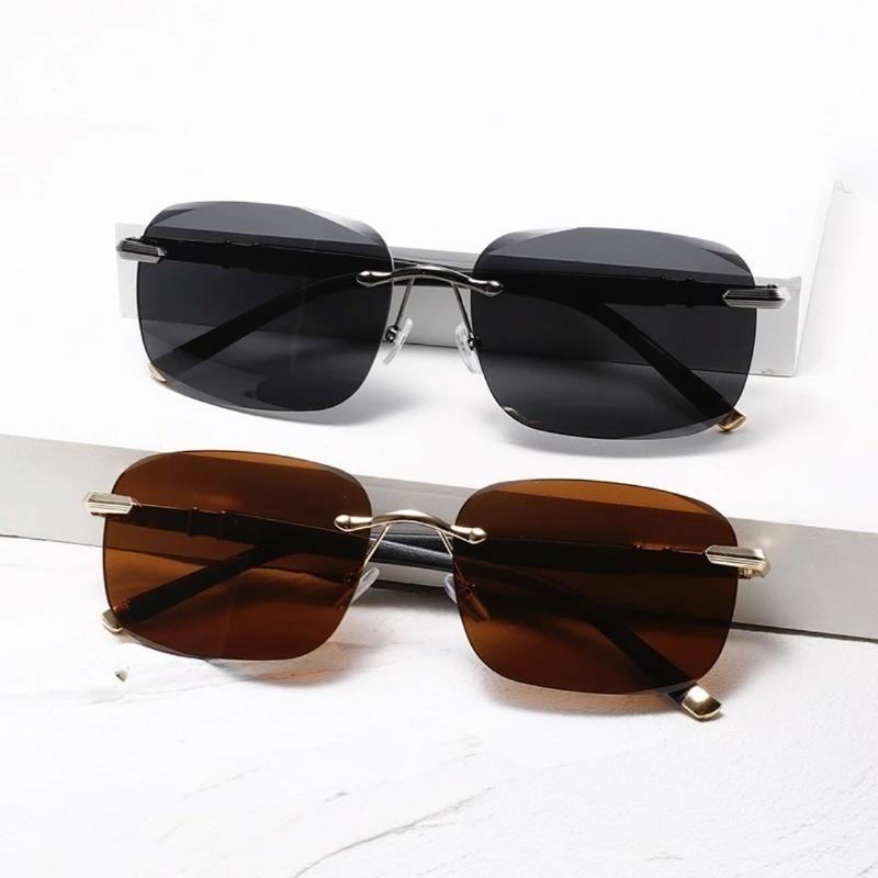 2PCS Fashionable Edge-Cut Frameless Sunglasses New Arrival Men's Driving Glasses UV Protection Sunscreen Optical Glasses