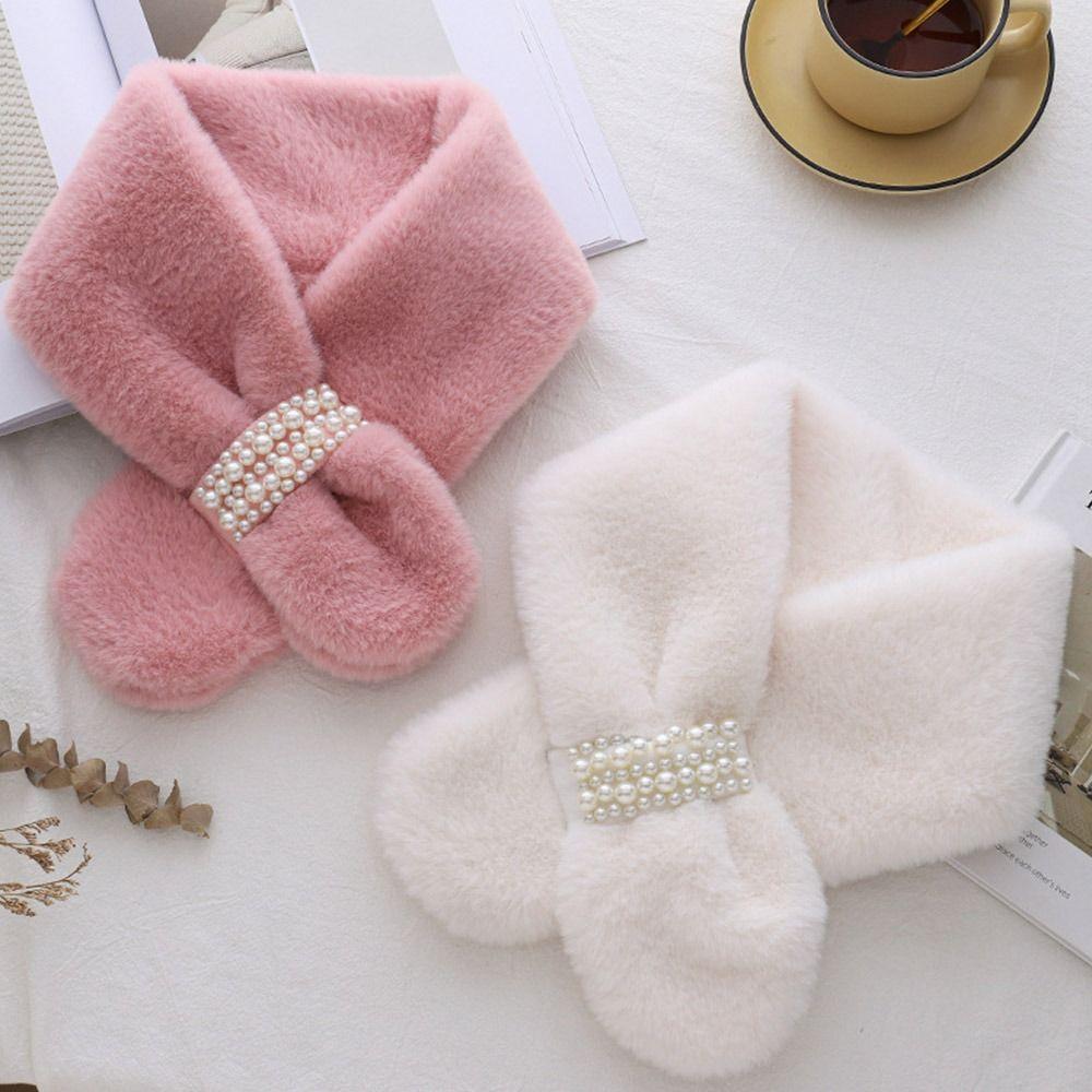 Soft Pearl Plush Scarf Faux Rabbit Fur Korean Style Scarf Cute Faux Fur Scarf Winter Keep Warm