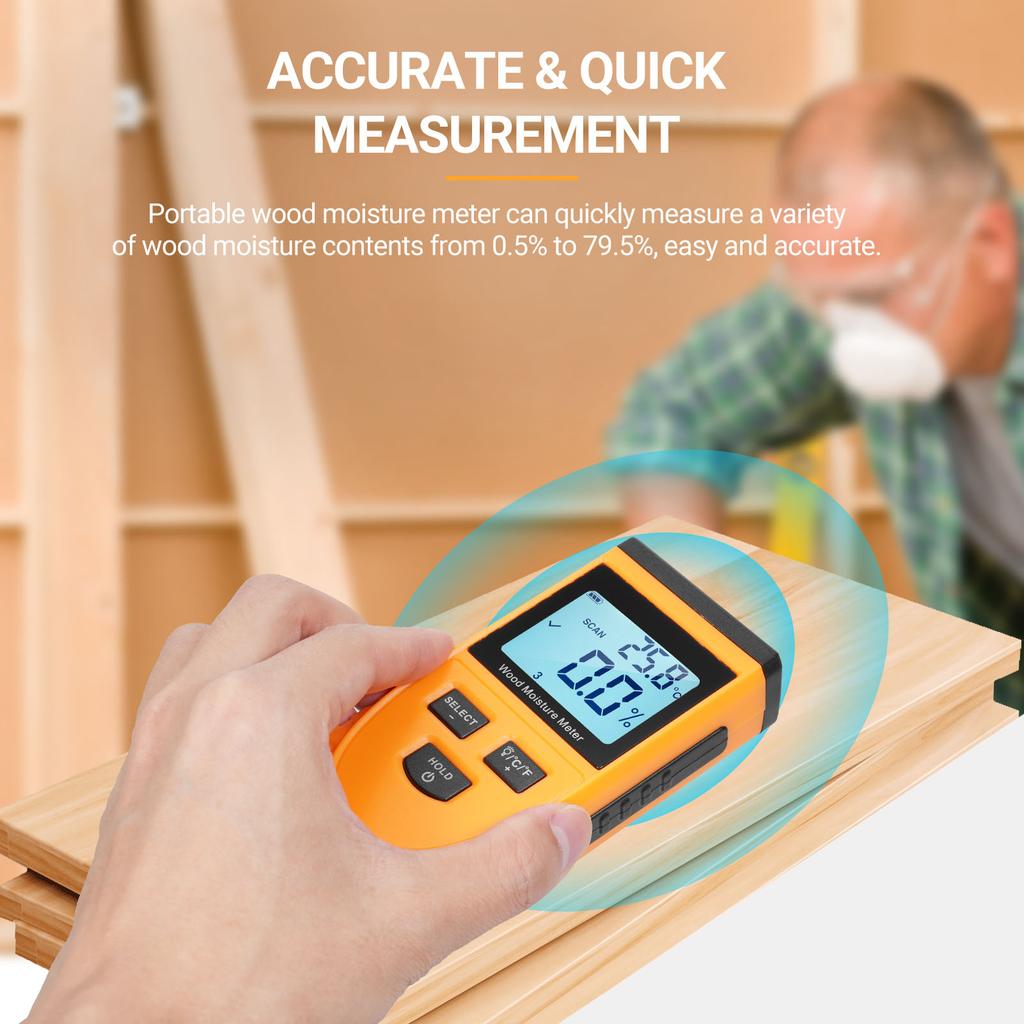 GM630 Digital Wood Moisture Meter LCD Backlit Portable Wood Moisture Tester 8 Gears Switchable with 9V 6F22 Battery for
