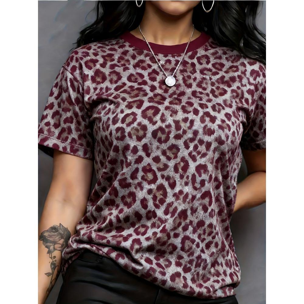 Women's short-sleeved T-shirt - leopard print women's short-sleeved T-shirt, fashionable, casual and versatile