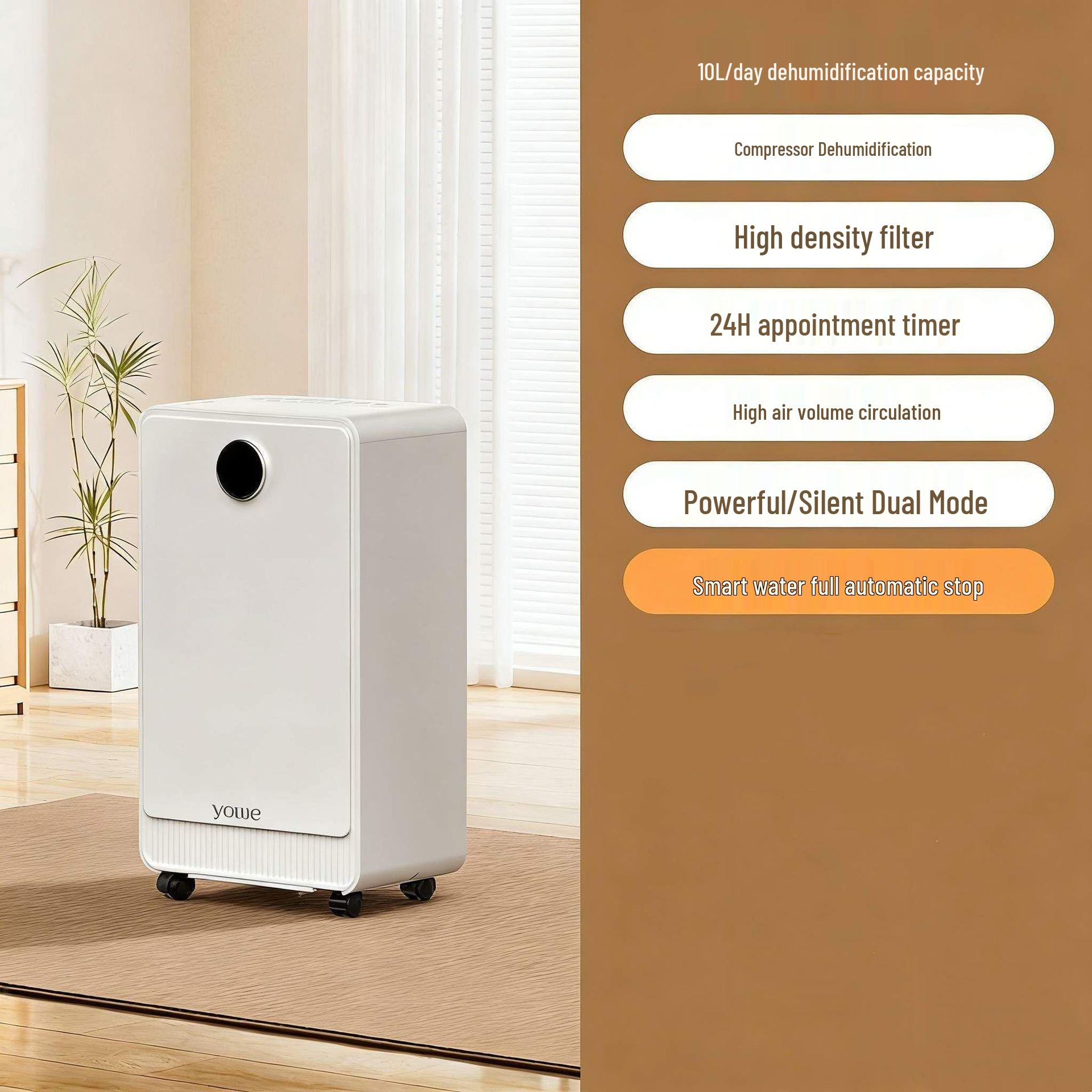 Household Low Noise Dehumidifier & Humidifier for Bedroom & Basement High-Efficiency Compressor