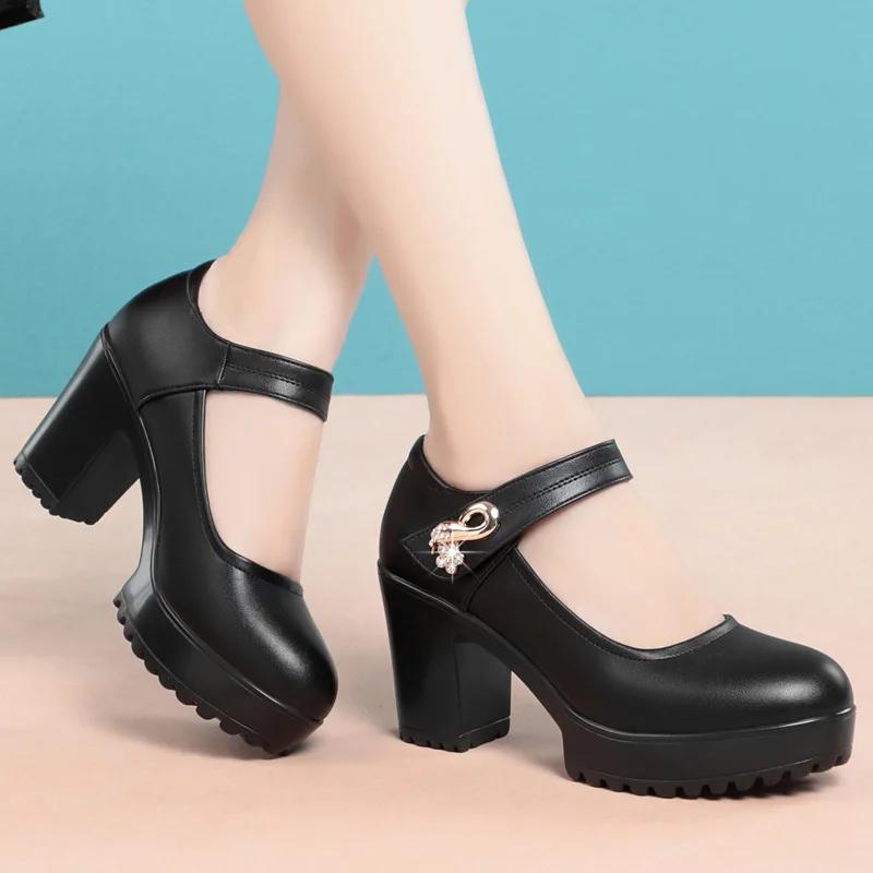 Fashion Round Toe Spring & Autumn Women High Heel Shoes for Office Lady Classic Comfort High Quality Stylish Platform Pumps