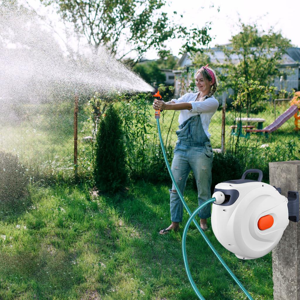 65 Ft Retractable Garden Hose Reel Telescopic Water Hose Reel Slow Return System 180 Degree Swivel Bracket for Car Washing