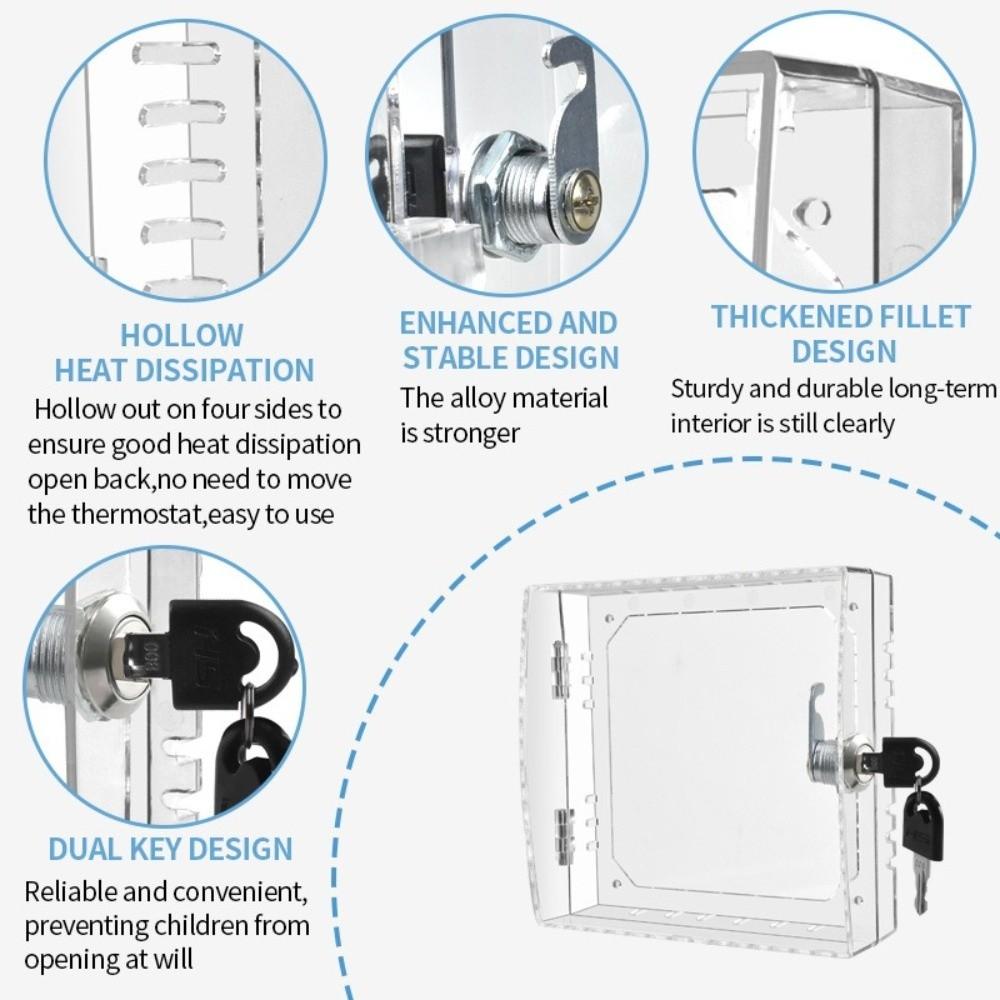 With Lock Thermostat Lock Box Transparent Lockable Thermostat Guard On Wall