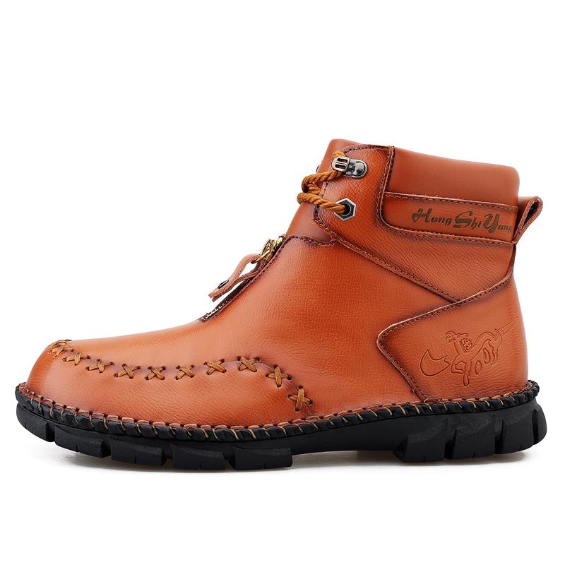 Mens Handmade Genuine Leather Boots  Retro Boots Men's Genuine Leather Large Men's Shoes High Top