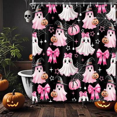 Halloween Douchegordijn, Zwart Schattig Spook Pompoen Spookachtig Douchegordijn voor Badkamer, Grappig Halloween Vakantie Cartoon Spookachtig