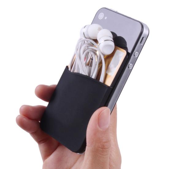 Solid Color Silicone Card Sleeve Earphones ID Credit Storage Phone Back Case