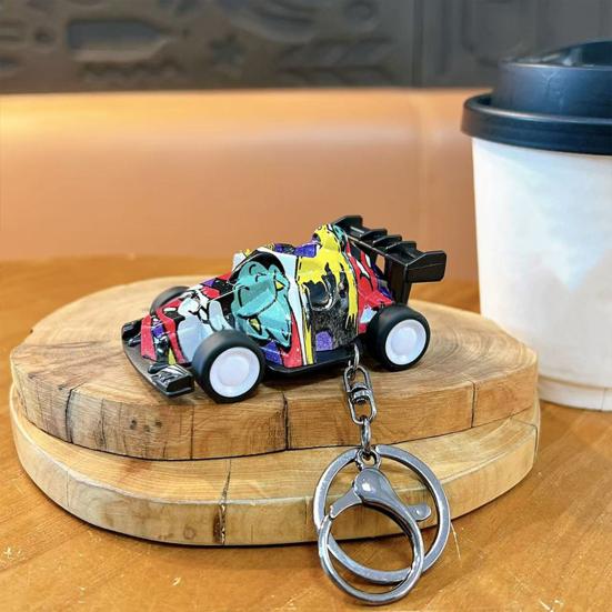 Go-cart Cartoon Keychain Pendant with Double-Ring Hook Anti-Detachable Design Decompression Tool Keychain Accessory